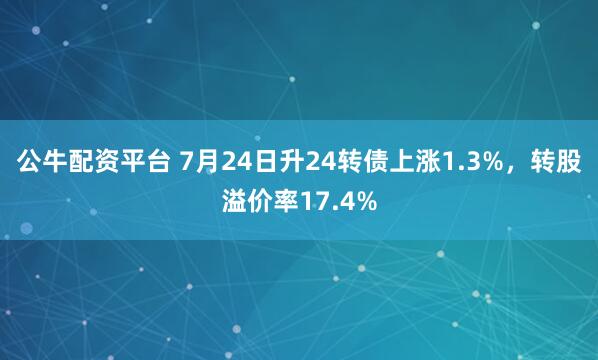 公牛配资平台 7月24日升24转债上涨1.3%，转股溢价率17.4%